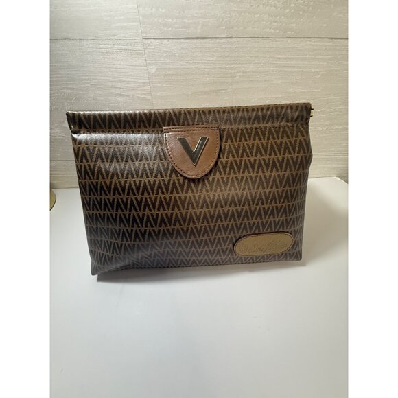 Authentic Valentino Brown Monogram Clutch Bag With V Logo‎ & Zip Closure - Picture 7 of 10
